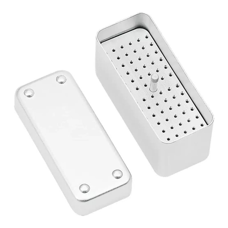 Caja de endodoncia acero inoxidable, 72 orificios