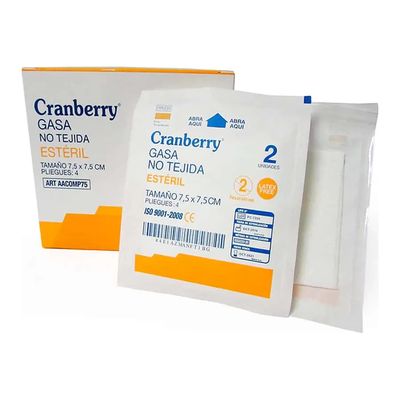 Gasa estéril no tejida 5x5 Cranberry – caja 50 sobres