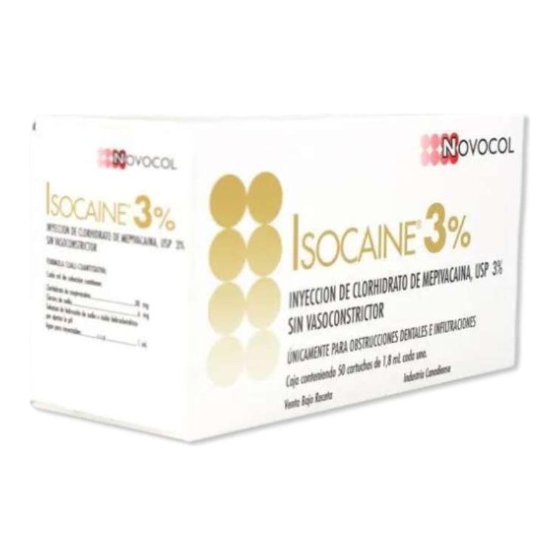 Isocaine Mepivacaína 3% sin vasoconstrictor (Novocol) — caja 50