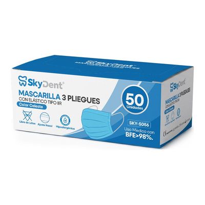 Mascarillas desechables 3 pliegues, caja 50